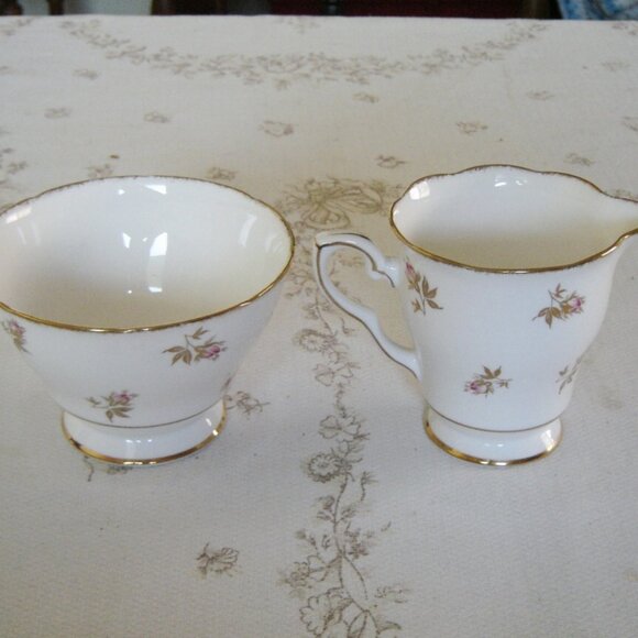 Royal Stafford pink Rosebud gold leaves large cream and sugar VGU - Picture 2 of 6
